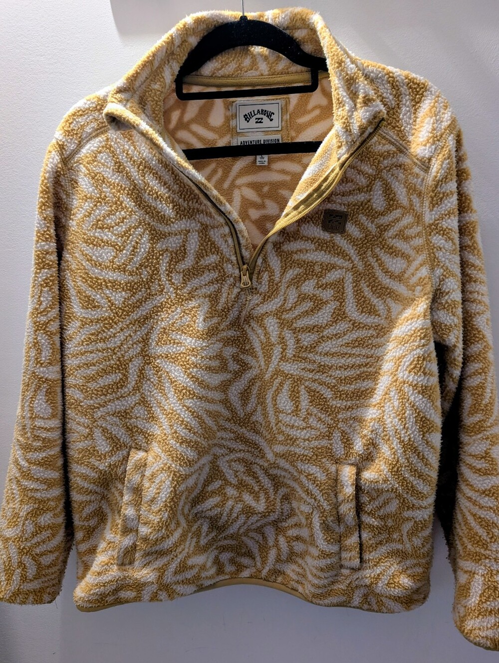Billabong Women's Mustard & White Sherpa Quarter-Zip Pullover